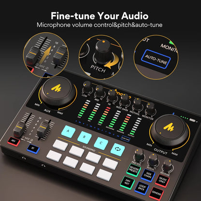 Maono AME2 Audio Interface Sound Card DJ Mixer All in One Portable Podcast Studio