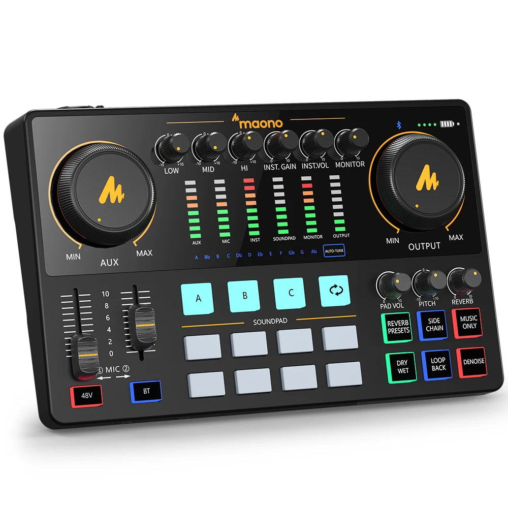 Maono AME2 Audio Interface Sound Card DJ Mixer All in One Portable Podcast Studio