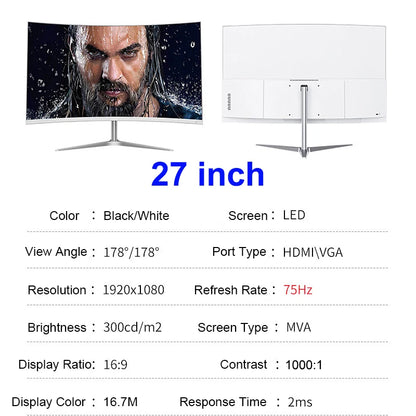 24 Inch Curved 75Hz Monitor Gaming VA FHD 1080P Computer