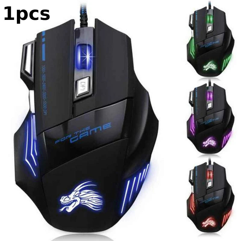 USB Wired Gaming Mouse 7 Button Backlit Ergonomic Mice 5500 DPI Backlight