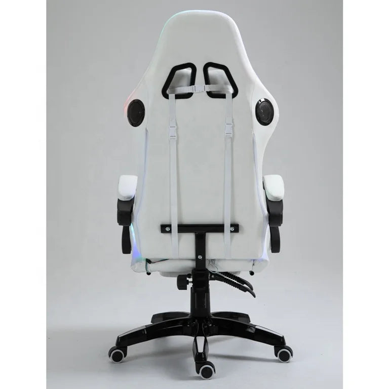 Cheap DDP Full White PU Leather Computer PC Game Chair Silla Gamer Led RGB Racing Massage Gaming Chair With Lights And Speakers