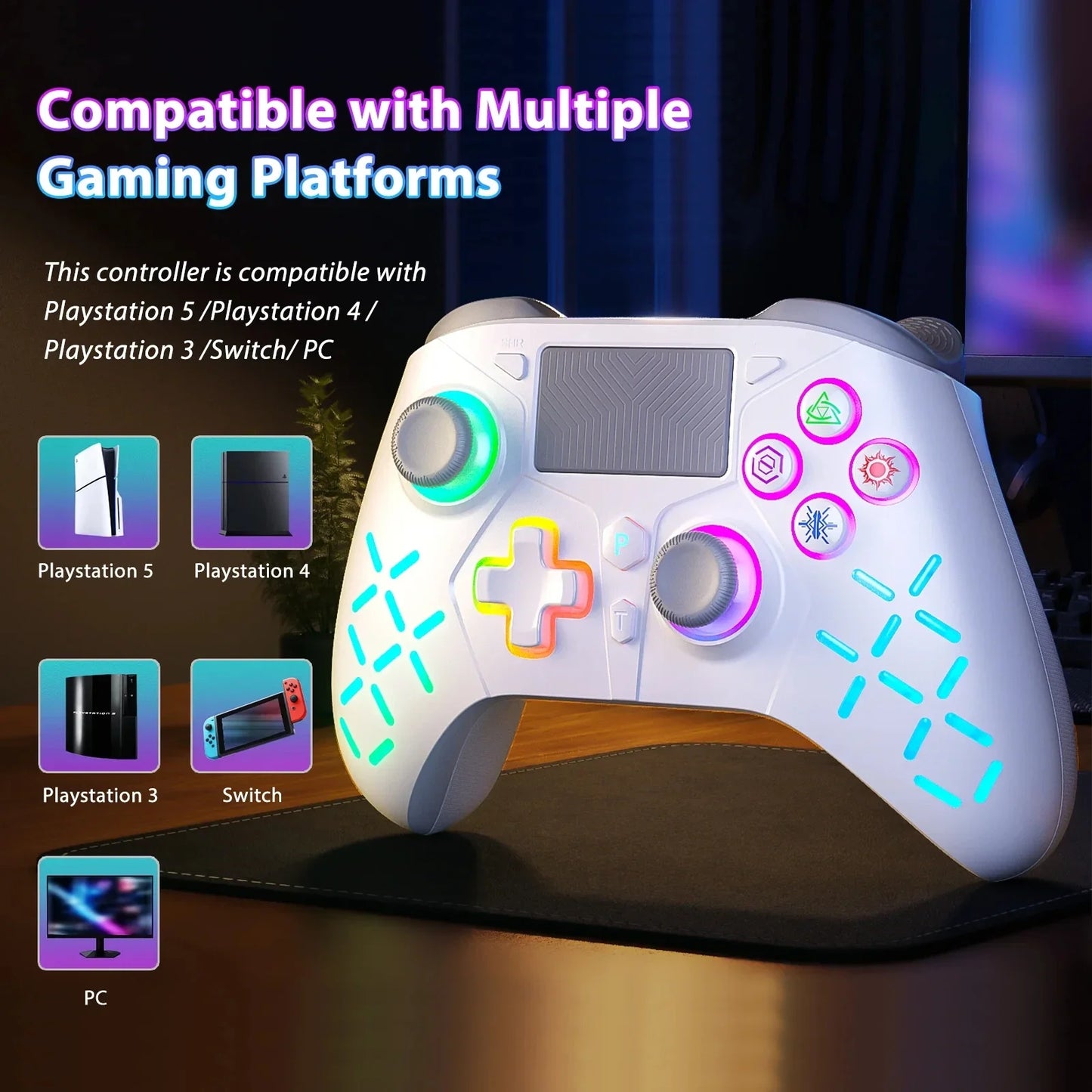 Playstation5 Controller  LED RGB Vibration Function Turbo Wireless Gamepad