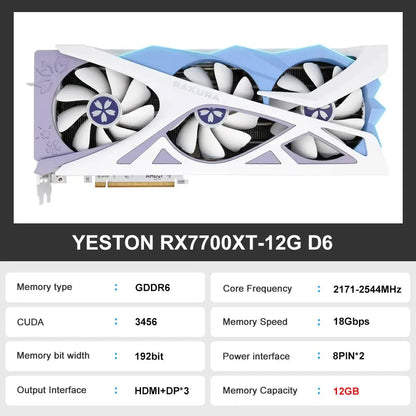 New Yeston RX 7700XT 12G D6 / RX 7800XT 16G D6 Graphic Card Gaming GPU placa de video