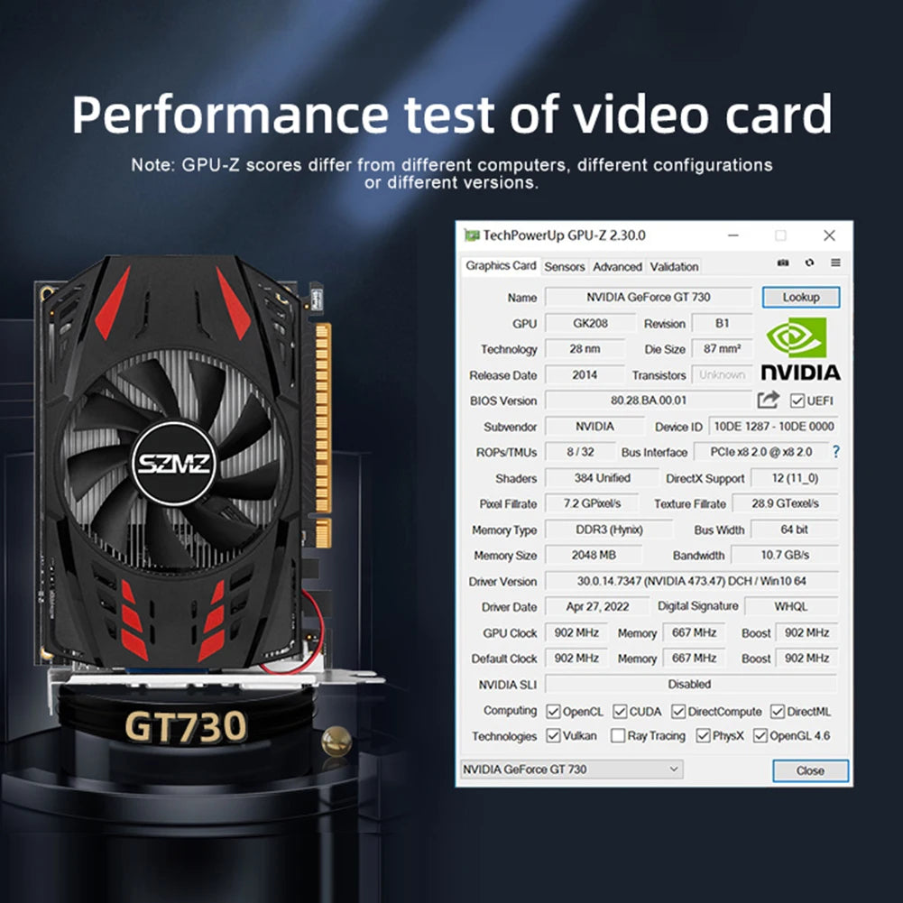 GT730 2GB Graphics Video Card 64bits HD Interface 902MHz DDR3 Display Gaming Video Card DDR3