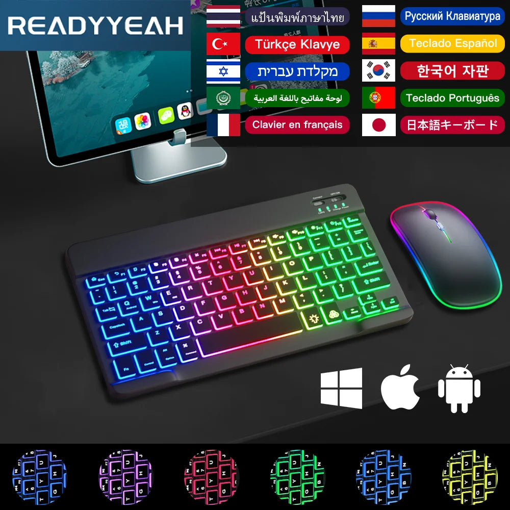 Wireless Bluetooth Keyboards For Android iOS Windows Mini Backlight Keyboard For Apple Xiaomi Samsung Tablet Keyboard and Mouse