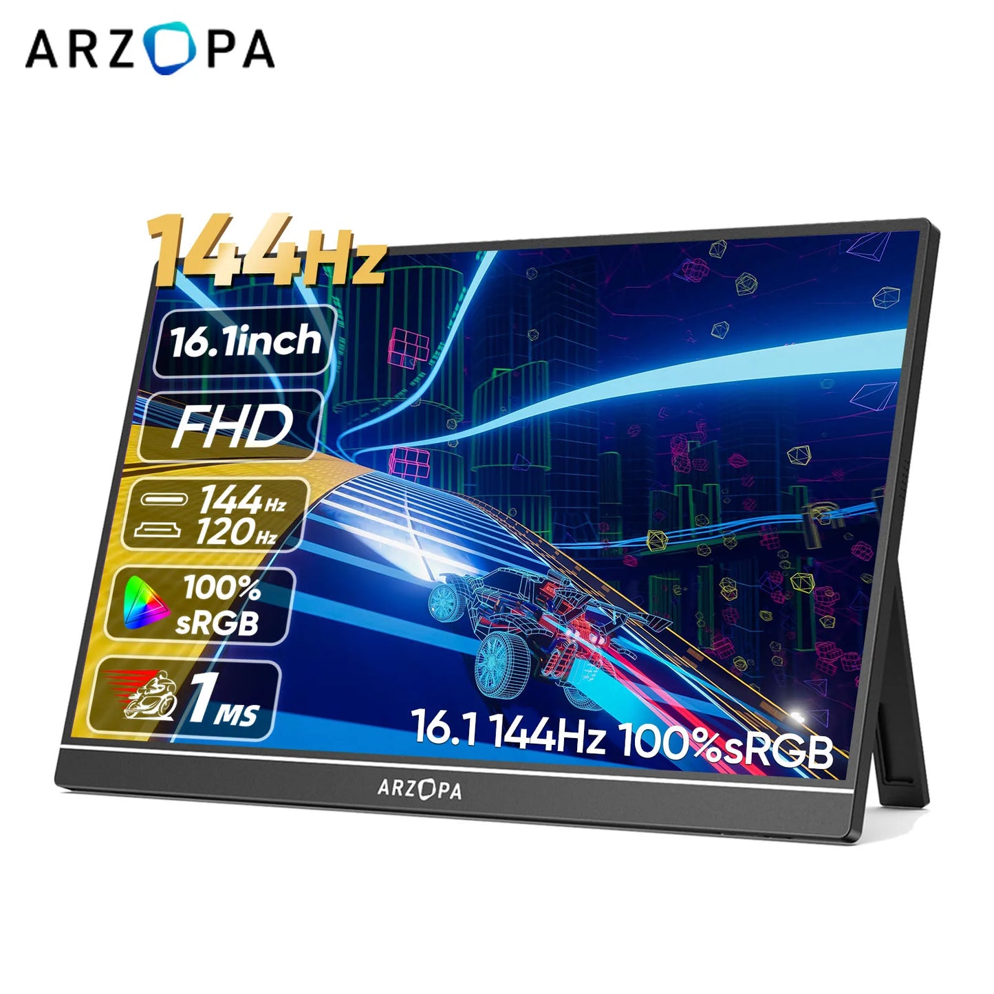 New ARZOPA 16.1'' 144hz 1080P 100% sRGB FHD Portable Gaming Monitor HDR