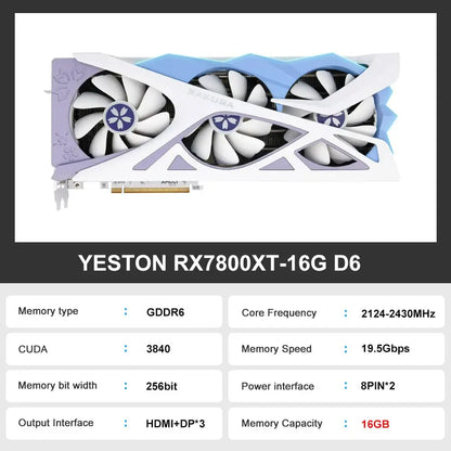 New Yeston RX 7700XT 12G D6 / RX 7800XT 16G D6 Graphic Card Gaming GPU placa de video