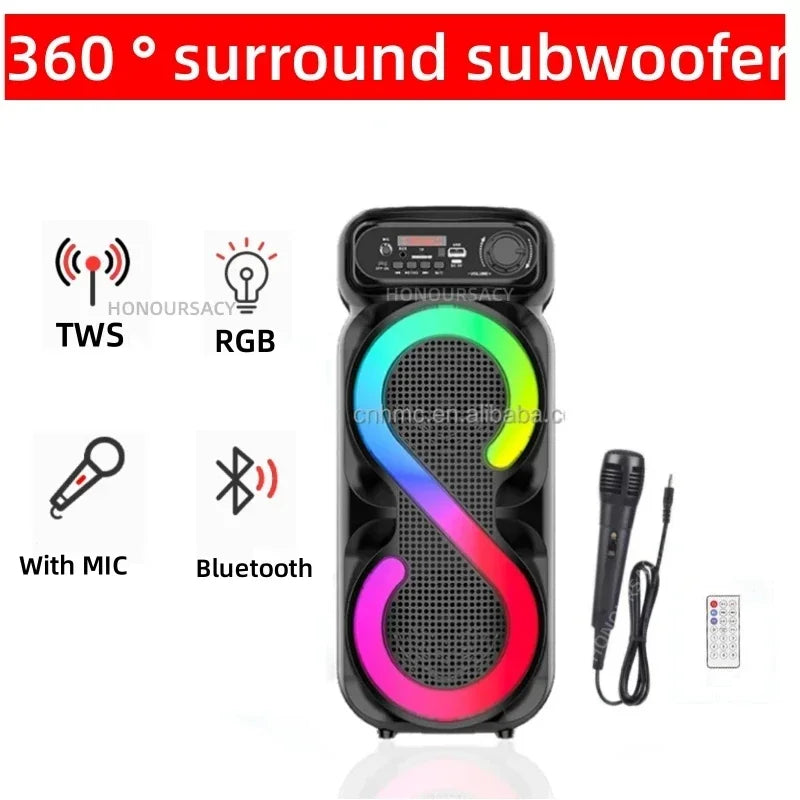 High Volume Portable Home TKV Wireless Bluetooth Speaker with MIC RGB Light Outdoor Super Bass Boombox TWS/FM