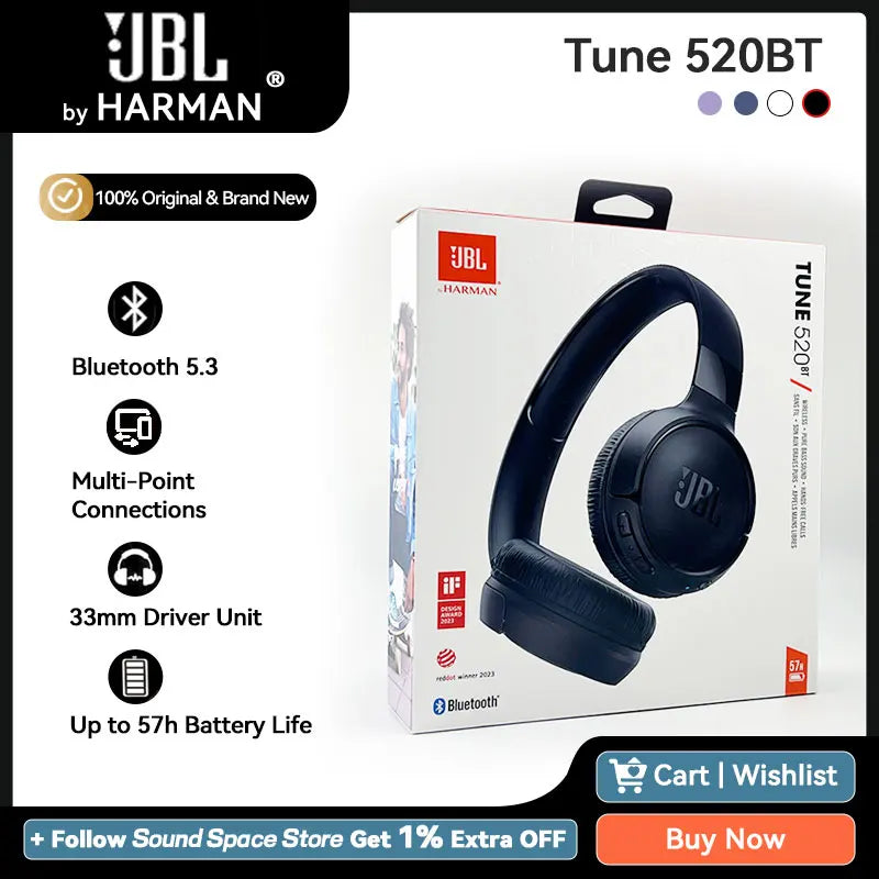 JBL Tune 520BT T520BT 100% Original Wireless Bluetooth 5.3