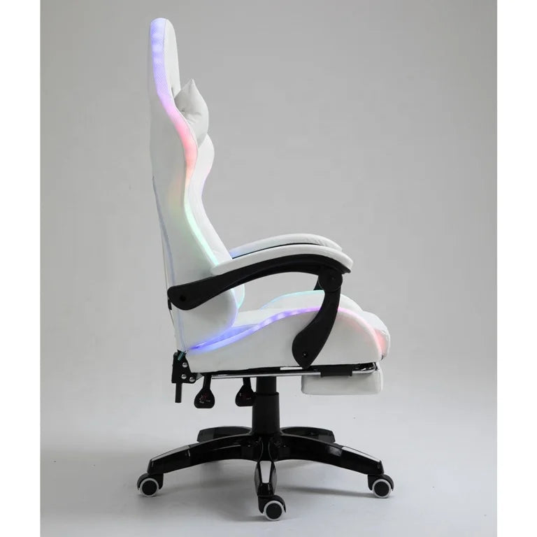 Cheap DDP Full White PU Leather Computer PC Game Chair Silla Gamer Led RGB Racing Massage Gaming Chair With Lights And Speakers