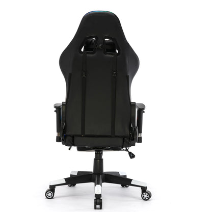 Cyber Cafe Gaming Chair Ergonomic Reclinable Swivel Black White Gaming Chair with Footrest and RGB LED Light Home and Office