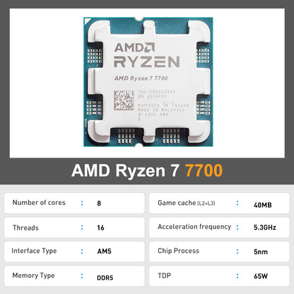 AMD Ryzen 7 7700 Brand New CPU 5.3GHz 8-Core 16-Thread 40MB Cache 5NM TDP 65W Socket AM5