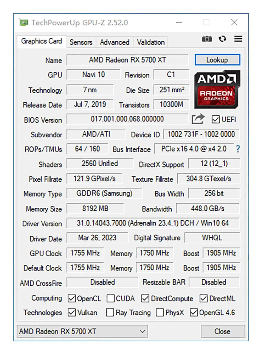 MLLSE AMD RX 5700 XT 8GB Graphics Card GDDR6 256Bit PCI-E 4.0×16 6+8Pin Radeon GPU Rx 5700XT