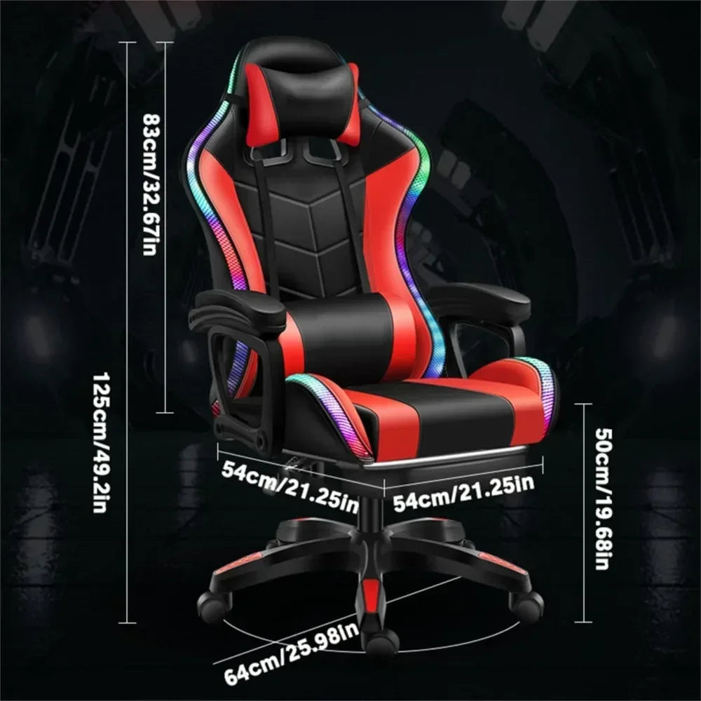 Gaming Chair with Massage and Footrest Large  with Speakers and LED Light Effect, 90°-135° Adjustable Reclining Gamer Chair