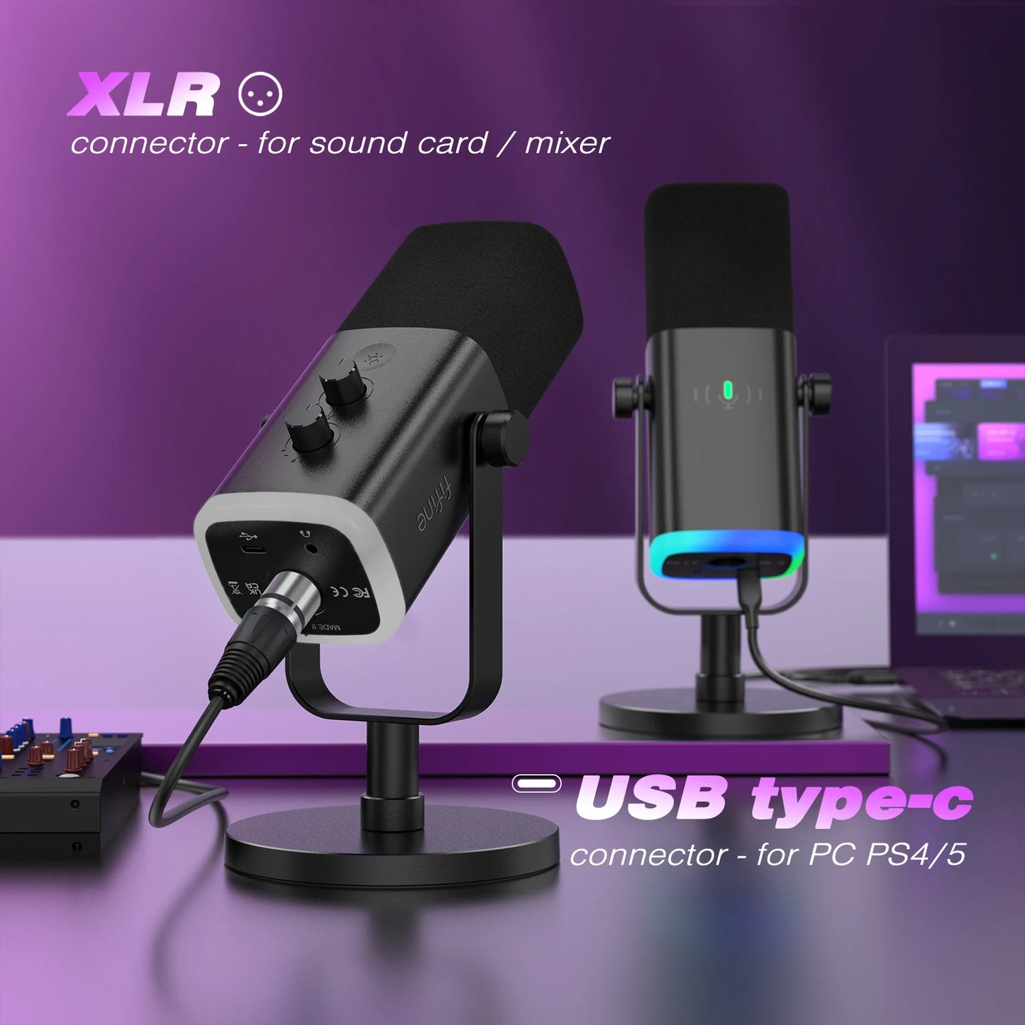 FIFINE USB/XLR Dynamic Microphone with Touch Mute Button,Headphone jack,I/O Controls,for PC PS5/4