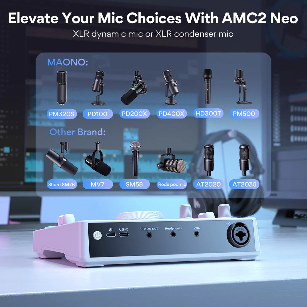 Maono AMC2 Neo Professional Sound Card Audio Interface Mixer With 48V Phantom Power