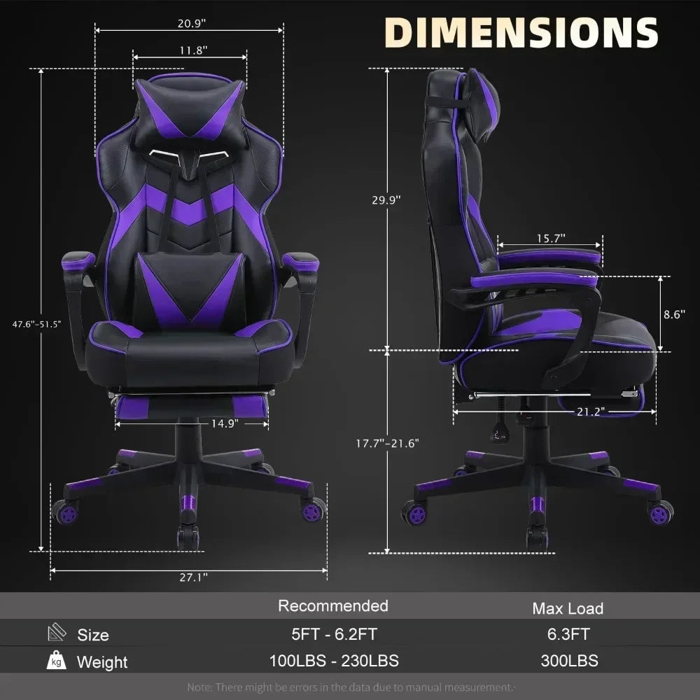 Gaming Chair with Footrest,Big and Tall Gaming Chairs for Adults,Computer Chair for High Back and Massage,Reclining Gamer Chair