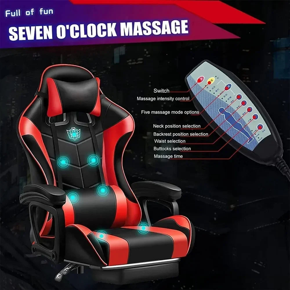 Gaming Chair with Massage and Footrest Large  with Speakers and LED Light Effect, 90°-135° Adjustable Reclining Gamer Chair