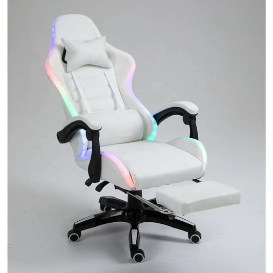 Cheap DDP Full White PU Leather Computer PC Game Chair Silla Gamer Led RGB Racing Massage Gaming Chair With Lights And Speakers