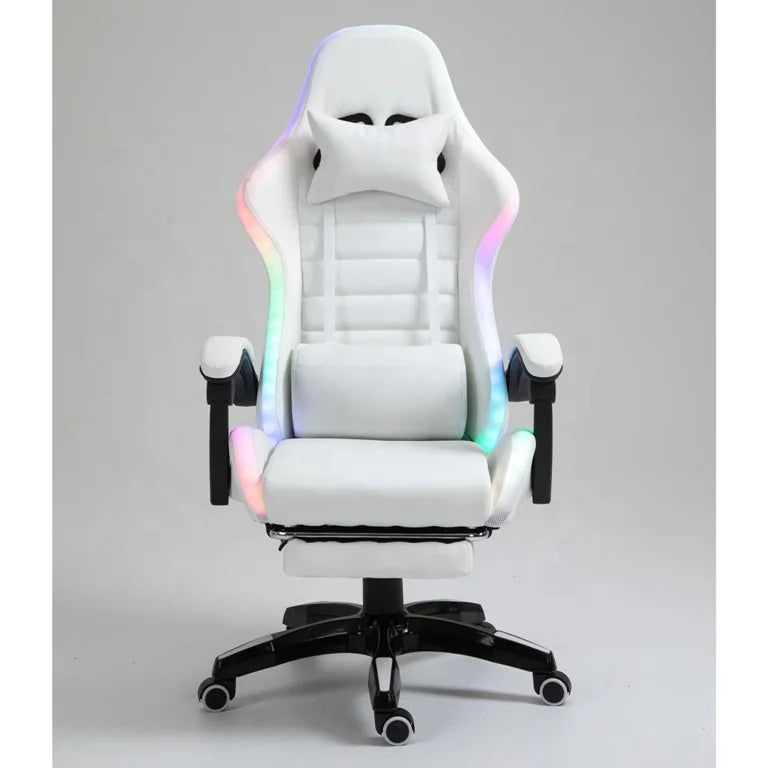 Cheap DDP Full White PU Leather Computer PC Game Chair Silla Gamer Led RGB Racing Massage Gaming Chair With Lights And Speakers