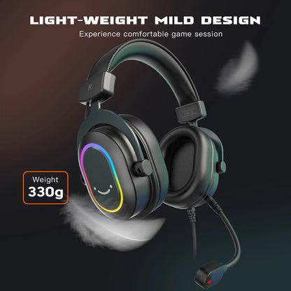 Fifine Dynamic RGB Gaming Headset with Mic Over-Ear Headphones 7.1 Surround Sound