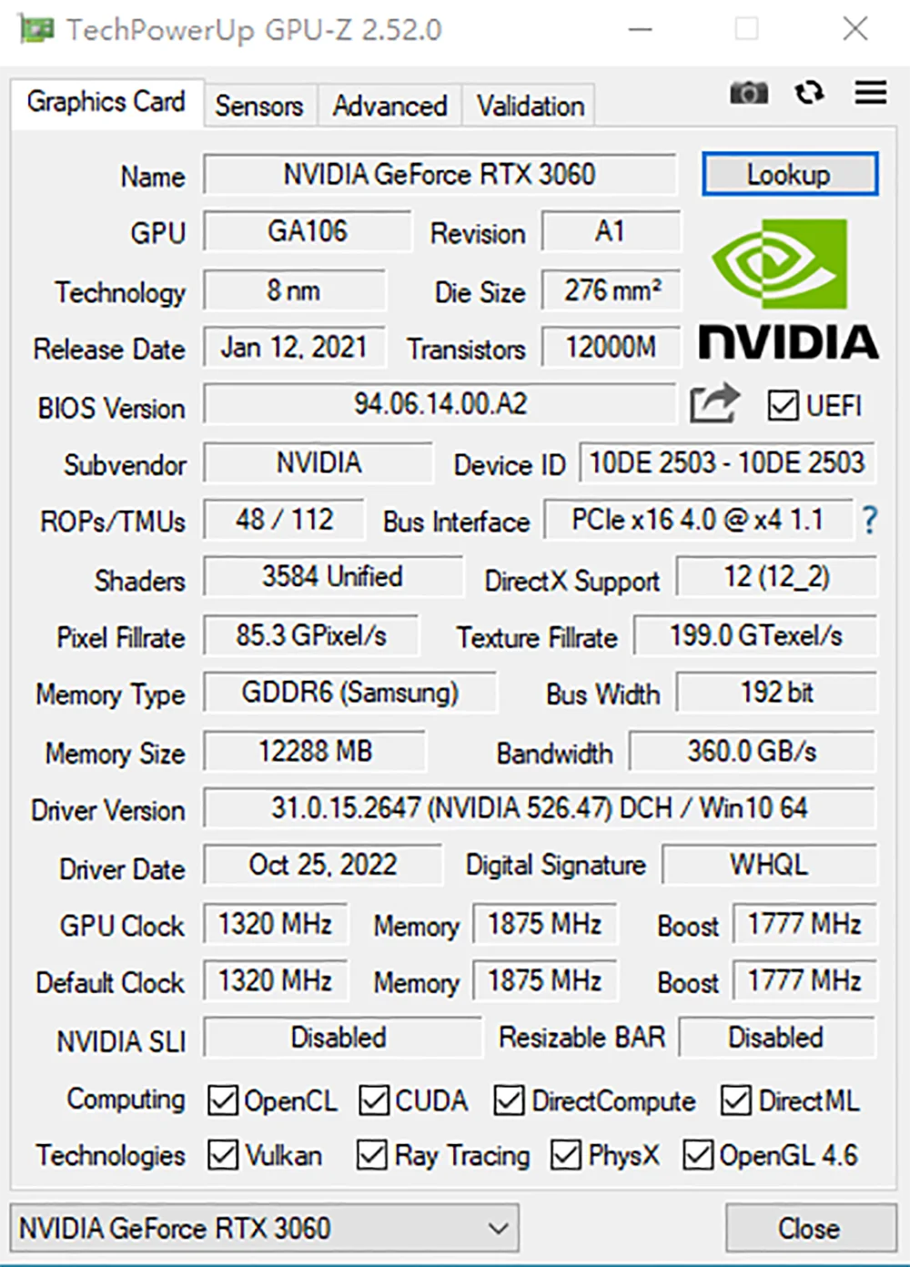 MLLSE RTX 3060 12GB Graphics Card GDDR6 192Bit PCI Express 4.0 ×16 8Pin NVIDIA GPU Rtx 3060