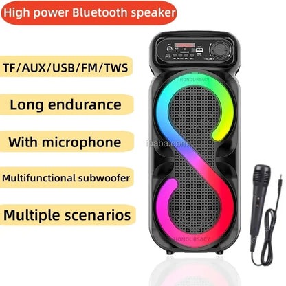 High Volume Portable Home TKV Wireless Bluetooth Speaker with MIC RGB Light Outdoor Super Bass Boombox TWS/FM