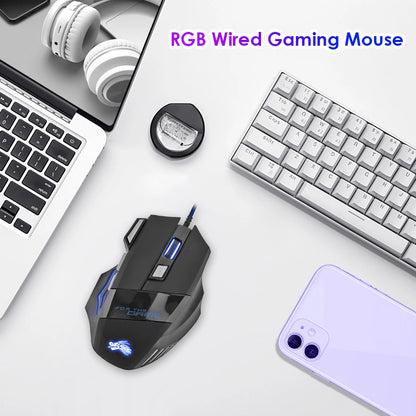 USB Wired Gaming Mouse 7 Button Backlit Ergonomic Mice 5500 DPI Backlight