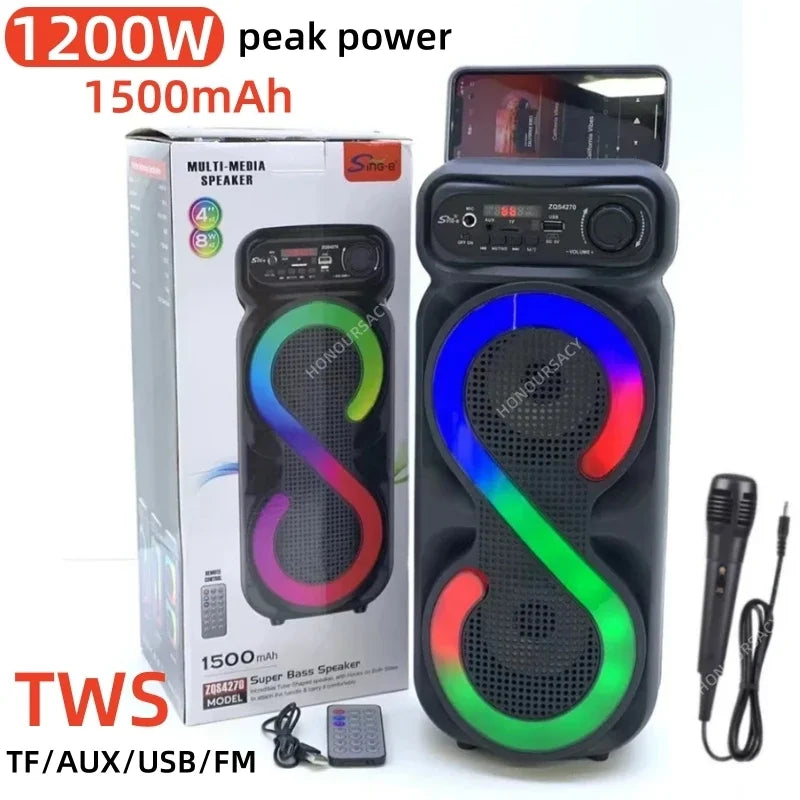 High Volume Portable Home TKV Wireless Bluetooth Speaker with MIC RGB Light Outdoor Super Bass Boombox TWS/FM