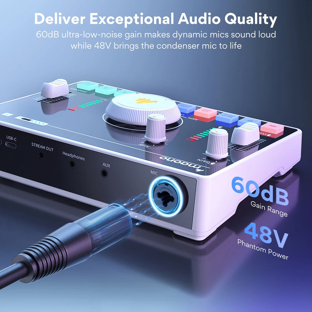 Maono AMC2 Neo Professional Sound Card Audio Interface Mixer With 48V Phantom Power