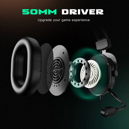 Fifine Dynamic RGB Gaming Headset with Mic Over-Ear Headphones 7.1 Surround Sound