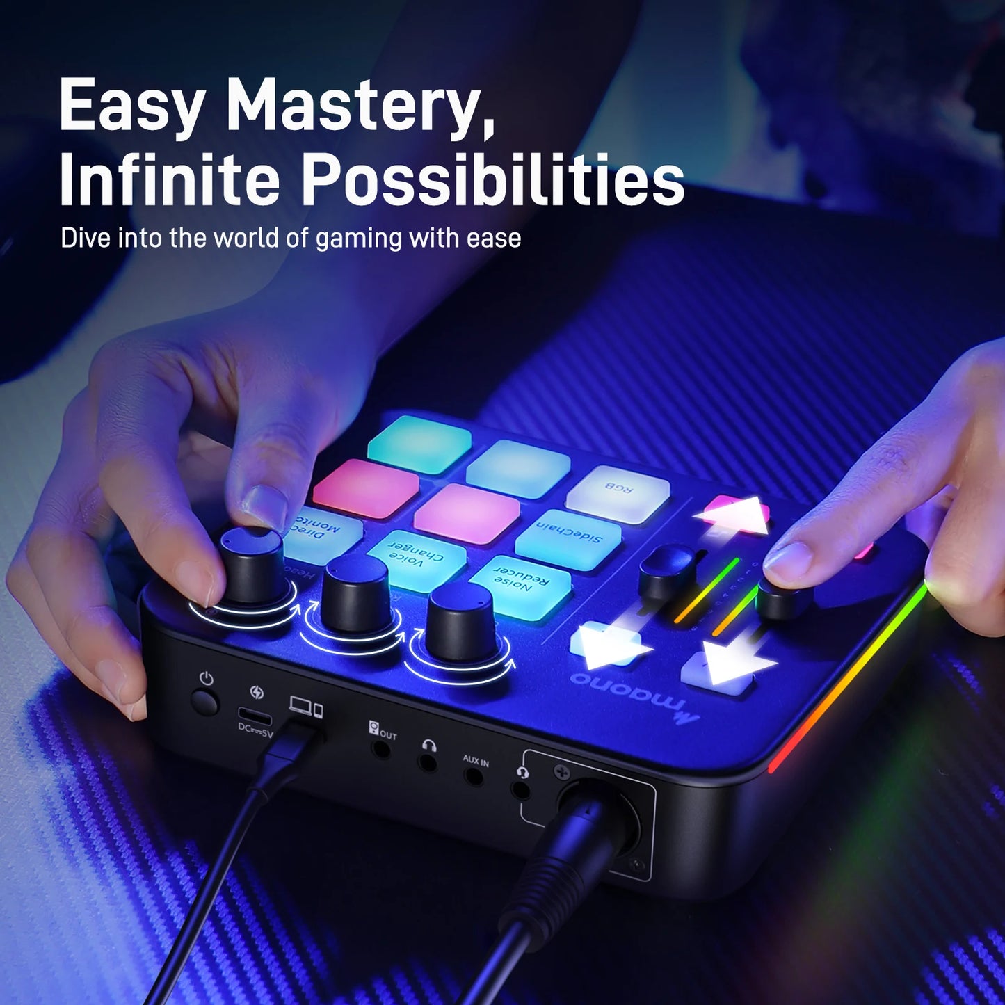 MAONO G1 NEO Gaming Audio Mixer,Custom Sound Effects RGB Streaming