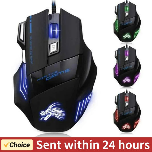 USB Wired Gaming Mouse 7 Button Backlit Ergonomic Mice 5500 DPI Backlight