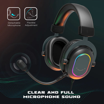 Fifine Dynamic RGB Gaming Headset with Mic Over-Ear Headphones 7.1 Surround Sound