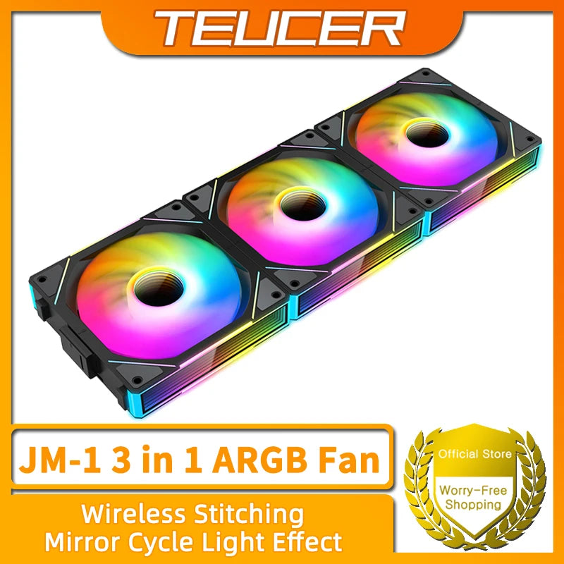 TEUCER JM-1 PC Cooling Fan ARGB Mirror Cycle Light Effect 800-2000RPM PWM Water Cooling 360mm Cooler Fan