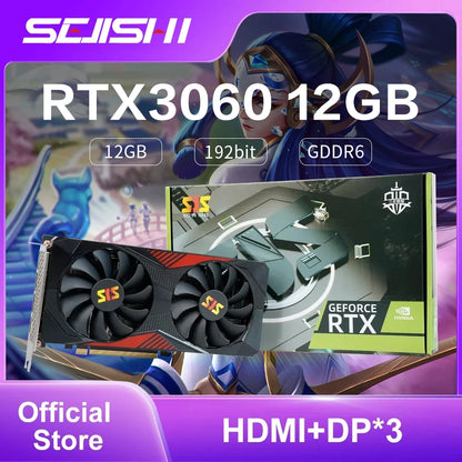 SEJISHI RTX 3060 12G Graphics Card NVIDIA GPU GDDR6 192bit 8Pin HDMI*1 DP*3 PCI-E 4.0 rtx3060 12GB