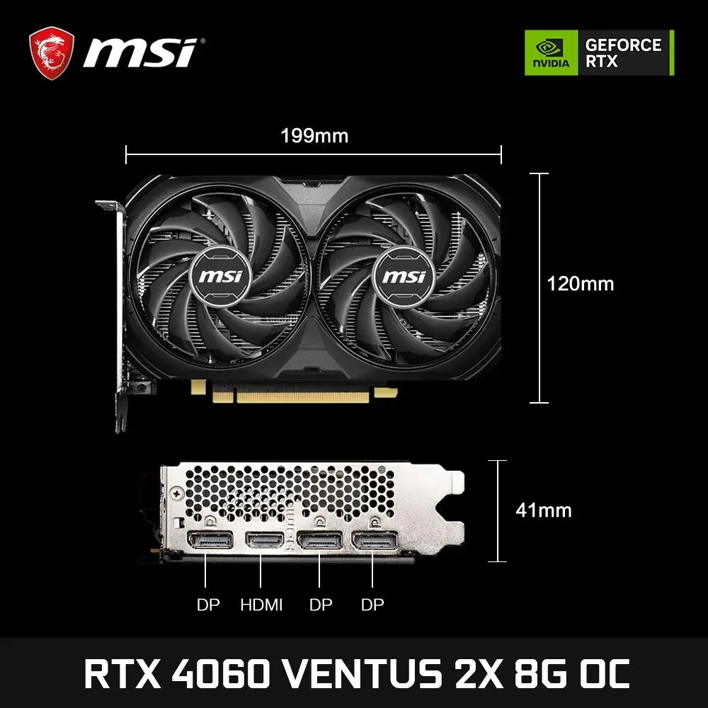 MSI GeForce RTX 4060 VENTUS 2X BLACK 8G OC Gaming Graphics Card 8GB