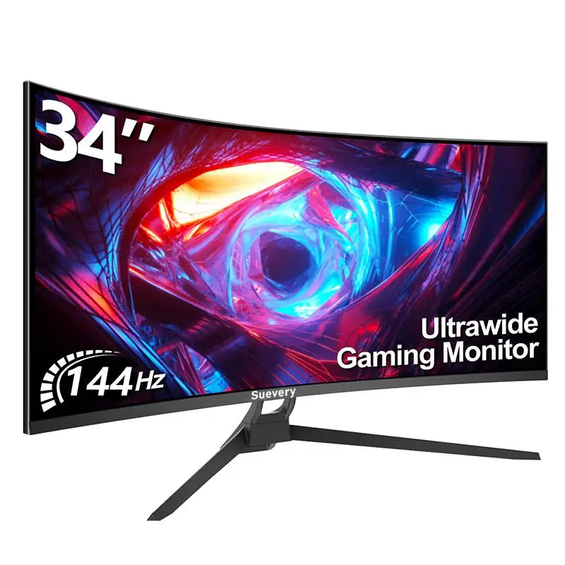 2025 Suevery Monitor 34'' 144Hz Bandfish Screen Curved 1500R Gaming Bezel-less Slim 400HDR Nits 100% SRGB Wide Color Gamut FAsT